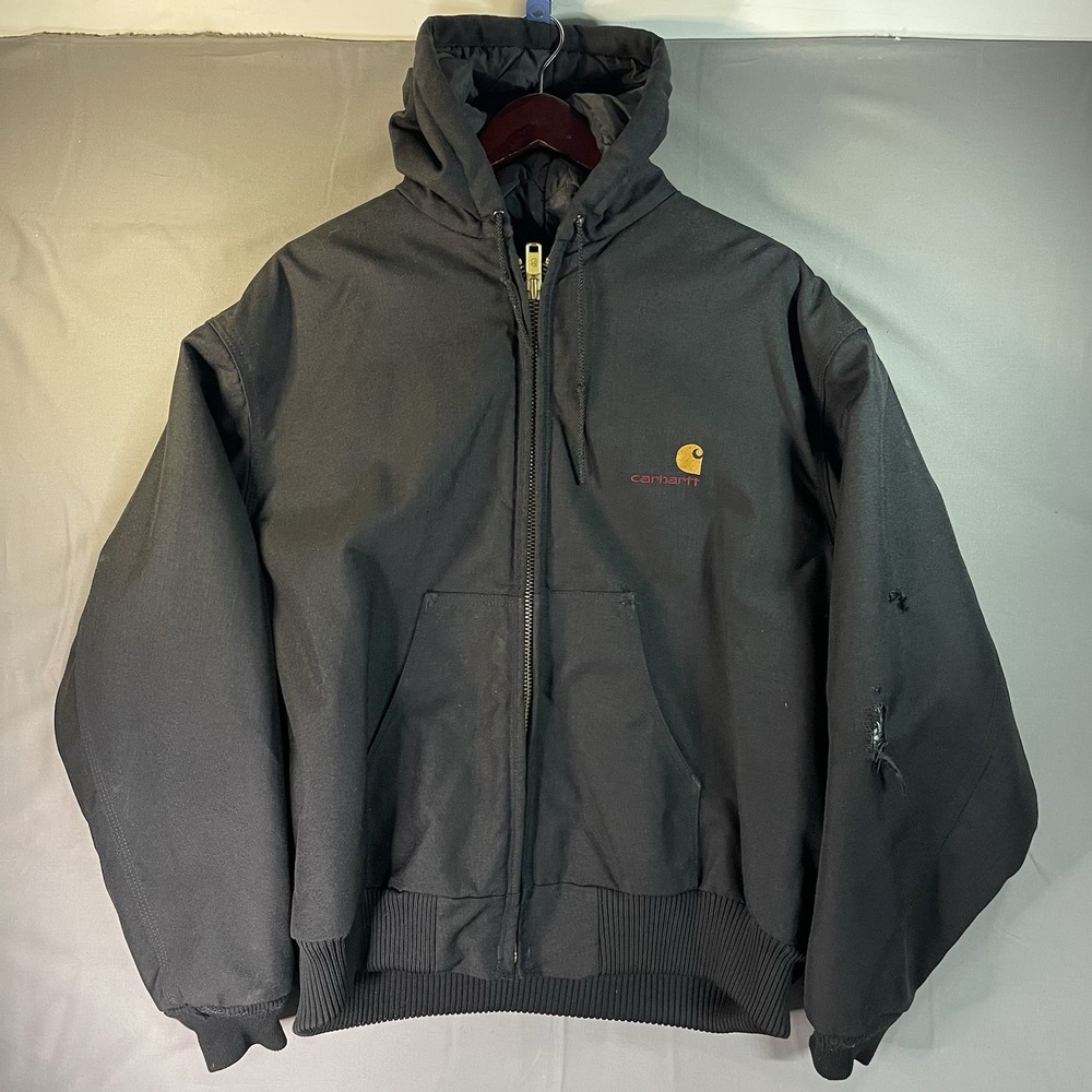 Vintage Carhartt J21 Black Work Jacket Hoodie Quilted Lined Size 2XL (READ)